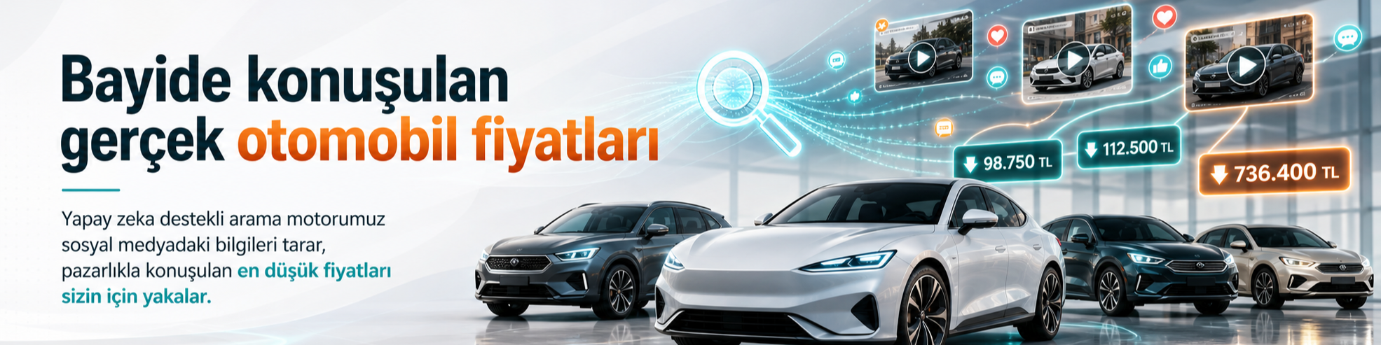Bayide konuşulan gerçek otomobil fiyatları. Yapay zeka destekli arama motorumuz sosyal medyadaki bilgileri tarar, pazarlıkla konuşulan en düşük fiyatları sizin için yakalar.